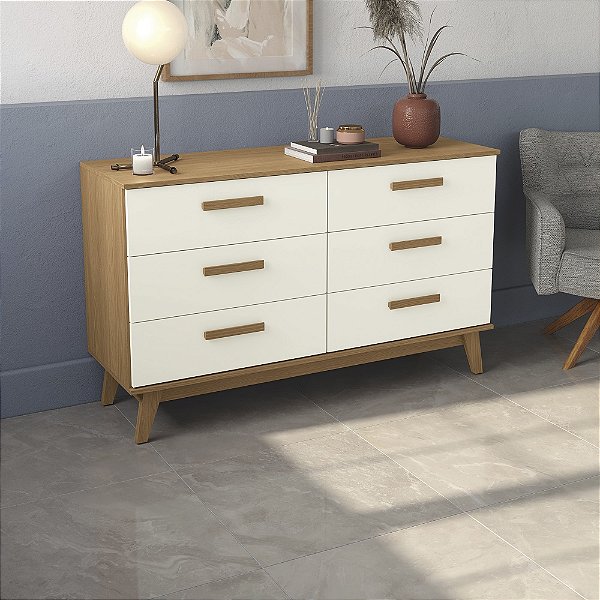 Cômoda 06 Gavetas - Ref. T268 - Canela/Off White - Kappesberg