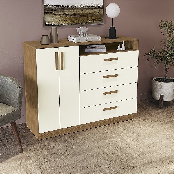 Cômoda 02 Pts 04 Gavetas - Ref. T266 - Canela/Off White - Kappesberg