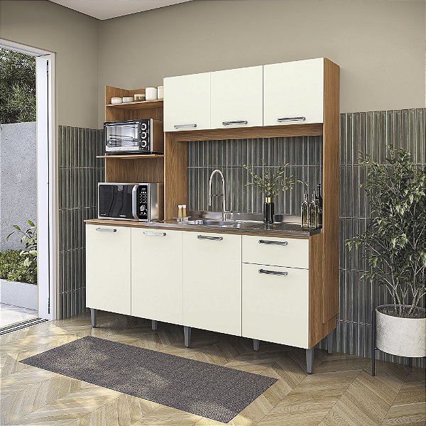 Cozinha Compacta 182cm - Ref. T781 - Canela/Off White - Móveis Kappesberg
