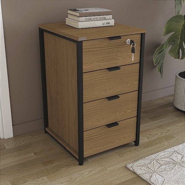 Balcão Gaveteiro 04 Gavetas - Ref. LI045 - Canela/Preto - Linha Industrial - Kappesberg