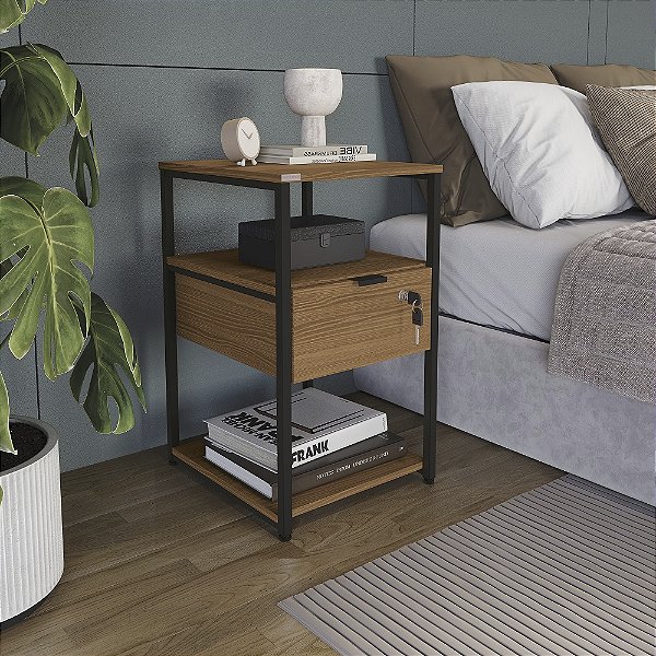 Mesa Cabeceira - Ref. LI046 - Canela/Preto - Linha Industrial - Kappesberg