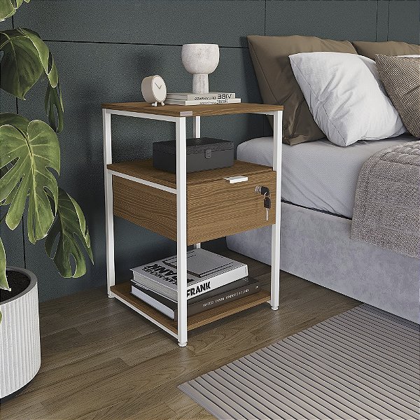 Mesa Cabeceira - Ref. LI046 - Canela/Branco - Linha Industrial - Kappesberg