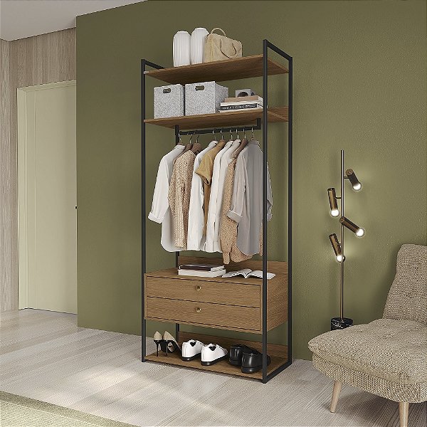 Armario Closet - Ref. LI047 - Canela/Preto - Linha Industrial - Kappesberg