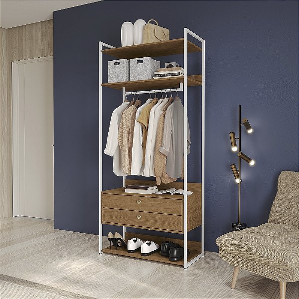 Armario Closet - Ref. LI047 - Canela/Branco - Linha Industrial - Kappesberg