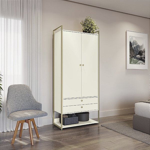 Armario 02 Portas - Ref. LI048 - Off White/Dourado - Linha Industrial - Kappesberg