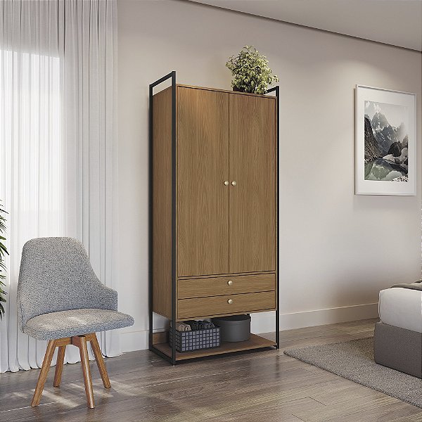 Armario 02 Portas - Ref. LI048 - Canela/Preto - Linha Industrial - Kappesberg