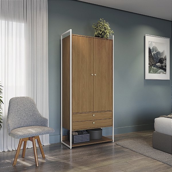 Armario 02 Portas - Ref. LI048 - Canela/Branco - Linha Industrial - Kappesberg