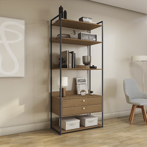 Armario Closet Alto - Ref. LI049 - Canela/Preto - Linha Industrial - Kappesberg