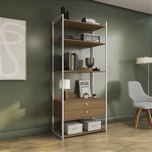 Armario Closet Alto - Ref. LI049 - Canela/Branco - Linha Industrial - Kappesberg