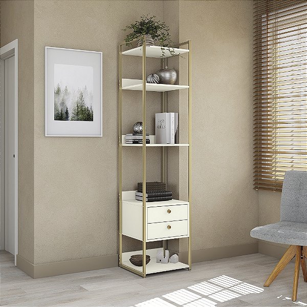 Armario Closet Prateleira - Ref. LI050 - Off White/Dourado - Linha Industrial - Kappesberg