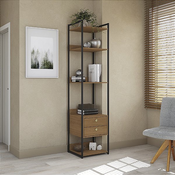 Armario Closet Prateleira - Ref. LI050 - Canela/Preto - Linha Industrial - Kappesberg