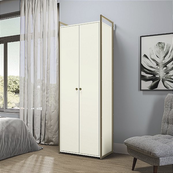 Armario 02 Portas Multiuso - Ref. LI052 - Off White/Dourado - Linha Industrial - Kappesberg