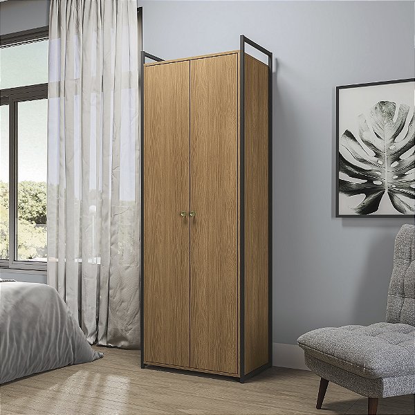 Armario 02 Portas Multiuso - Ref. LI052 - Canela/Preto - Linha Industrial - Kappesberg