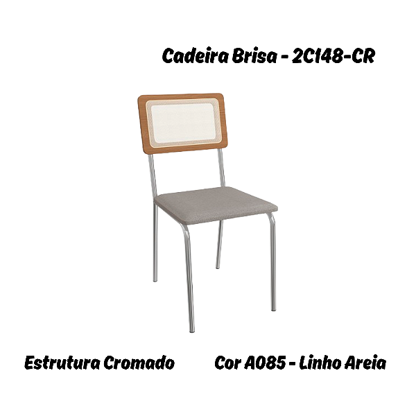 Par de Cadeiras Brisa - Ref. 2C148-CR - Linho Areia - Kappesberg Crome