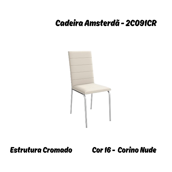 Par de Cadeiras Amsterdã - Ref. 2C091-CR -Corino Nude - Kappesberg Crome