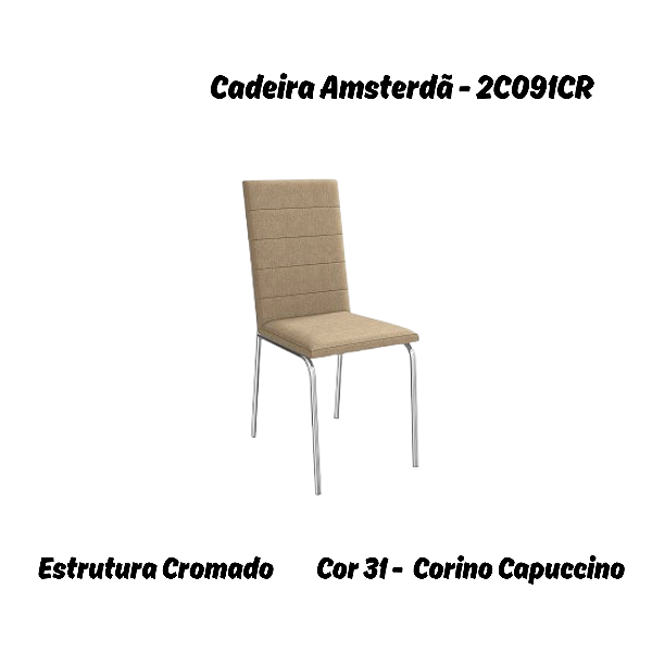 Par de Cadeiras Amsterdã - Ref. 2C091-CR - Corino Capuccino - Kappesberg Crome
