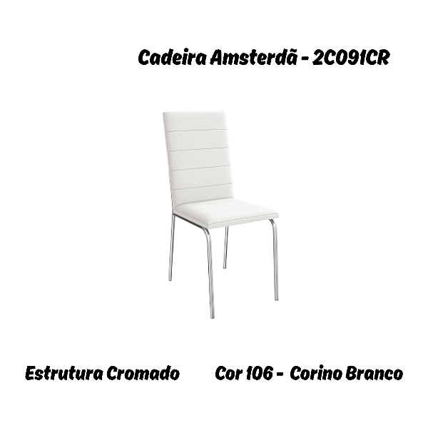 Par de Cadeiras Amsterdã - Ref. 2C091-CR - Corino Branco - Kappesberg Crome