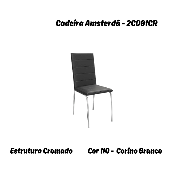 Par de Cadeiras Amsterdã - Ref. 2C091-CR - Corino Preto - Kappesberg Crome
