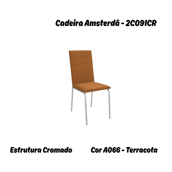 Par de Cadeiras Amsterdã - Ref. 2C091-CR - Bouclé Terracota - Kappesberg Crome