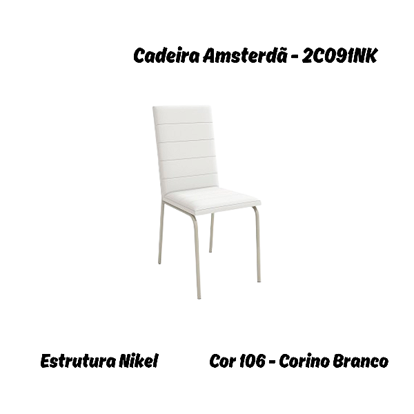 Par de Cadeiras Amsterdã - Ref. 2C091-NK - Corino Branco - Kappesberg Crome