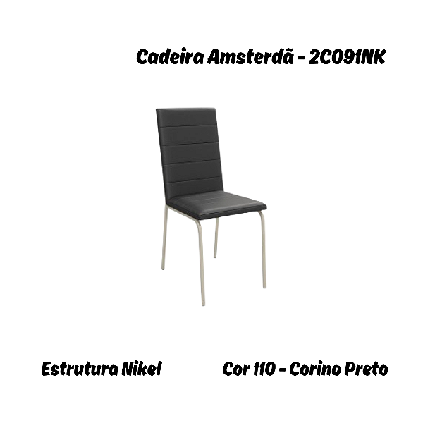 Par de Cadeiras Amsterdã - Ref. 2C091-NK - Corino Preto - Kappesberg Crome