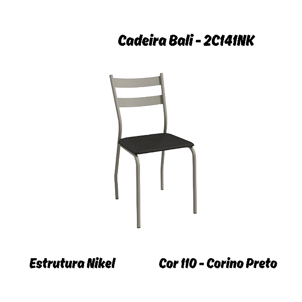 Par de Cadeiras Bali - Ref. 2C141-NK - Corino Preto - Kappesberg Crome