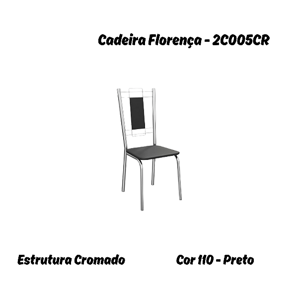 Par de Cadeiras Florença - Ref. 2C005-CR - Corino Preto - Kappesberg Crome