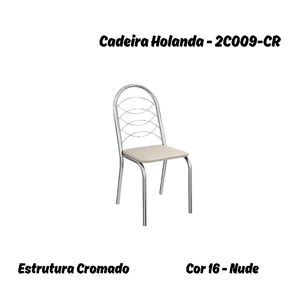 Par de Cadeiras Holanda - Ref. 2C009-CR - Nude - Kappesberg Crome