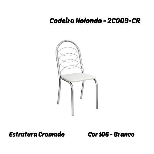 Par de Cadeiras Holanda - Ref. 2C009-CR - Corino Branco - Kappesberg Crome