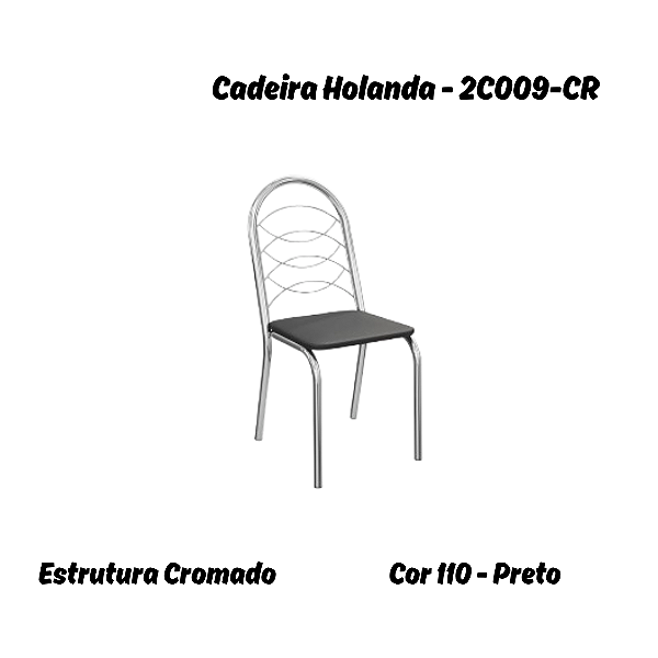 Par de Cadeiras Holanda - Ref. 2C009-CR - Corino Preto - Kappesberg Crome