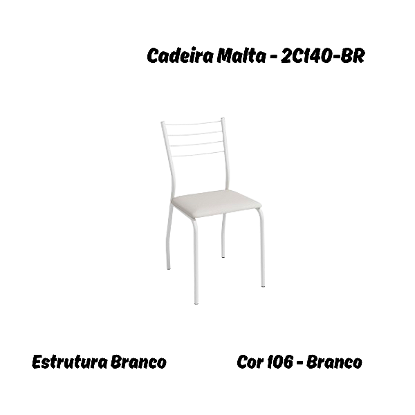 Par de Cadeiras Malta - 2C140-BR - Corino Branco - Kappesberg Crome