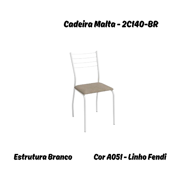 Par de Cadeiras Malta - 2C140-BR - Linho Fendi - Kappesberg Crome
