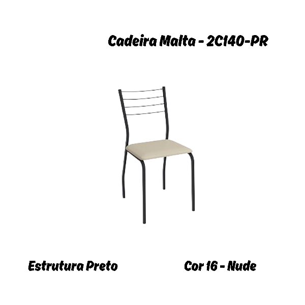 Par de Cadeiras Malta - 2C140-PR - Corino Nude - Kappesberg Crome