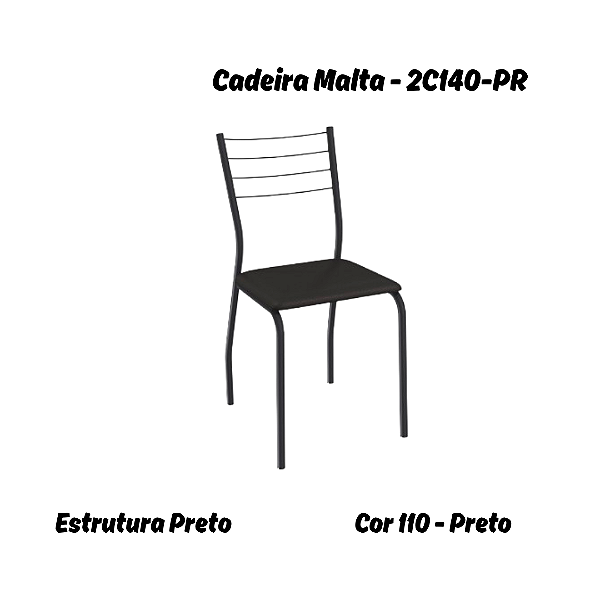 Par de Cadeiras Malta - 2C140-PR - Corino Preto - Kappesberg Crome