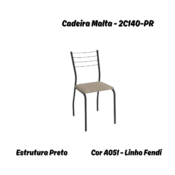 Par de Cadeiras Malta - 2C140-PR - Linho Fendi - Kappesberg Crome