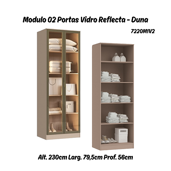Módulo 02 Portas c/ Vidro Reflecta Requinte - 7220M1V2 - Duna - Moveis Castro
