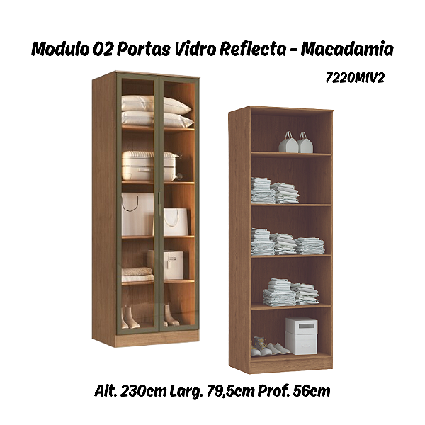 Módulo 02 Portas c/ Vidro Reflecta Requinte - 7220M1V2 - Macadamia - Moveis Castro