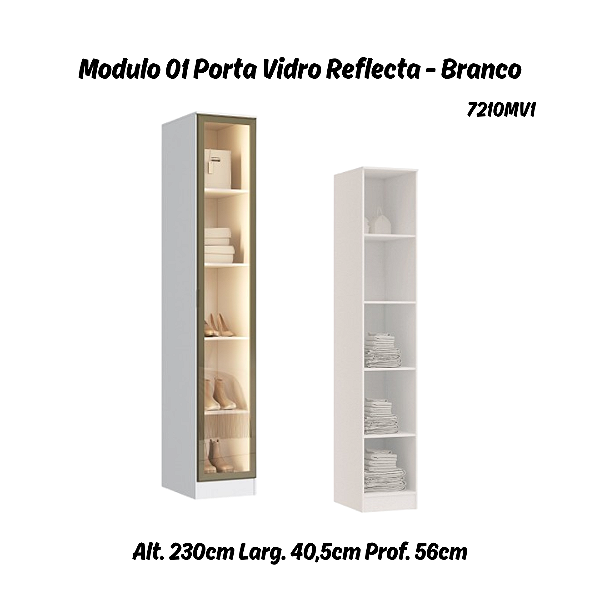 Módulo 01 Porta c/ Vidro Reflecta Requinte - 7210MV1 - Branco - Móveis Castro