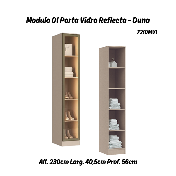 Módulo 01 Porta c/ Vidro Reflecta Requinte - 7210MV1 - Duna - Móveis Castro