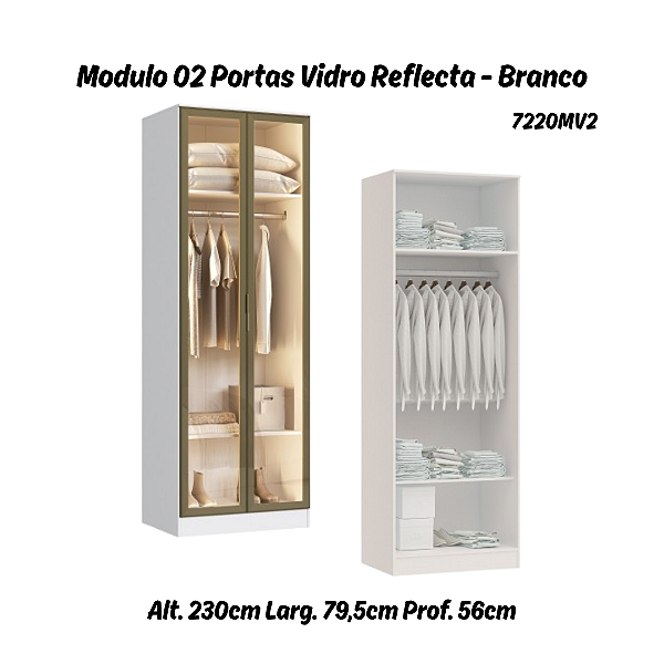 Módulo 02 Portas c/ Vidro Reflecta Requinte - 7220MV2 - Branco - Moveis Castro