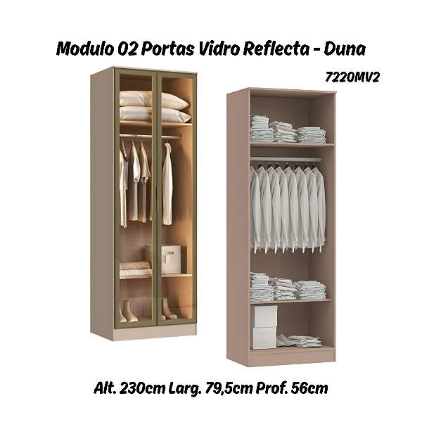Módulo 02 Portas c/ Vidro Reflecta Requinte - 7220MV2 - Duna - Moveis Castro
