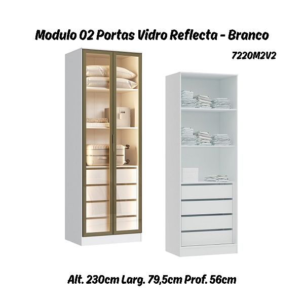 Módulo 02 Portas c/ Vidro Reflecta Requinte - 7220M2V2 - Branco - Moveis Castro