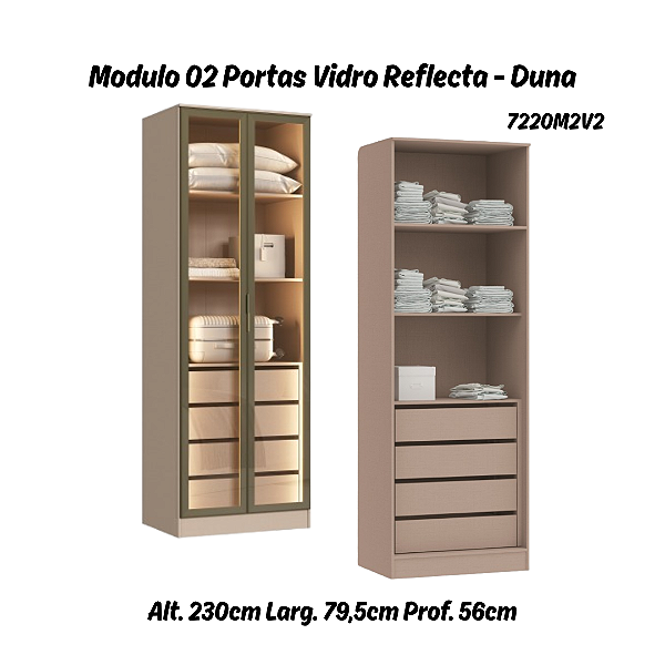Módulo 02 Portas c/ Vidro Reflecta Requinte - 7220M2V2 - Duna - Moveis Castro
