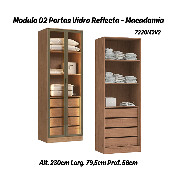 Módulo 02 Portas c/ Vidro Reflecta Requinte - 7220M2V2 - Macadamia - Moveis Castro