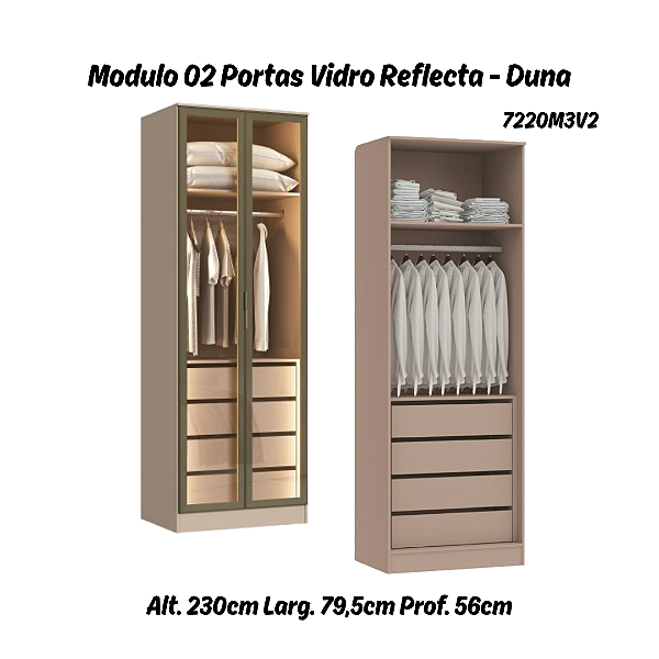 Módulo 02 Portas c/ Vidro Reflecta Requinte - 7220M3V2 - Duna - Moveis Castro