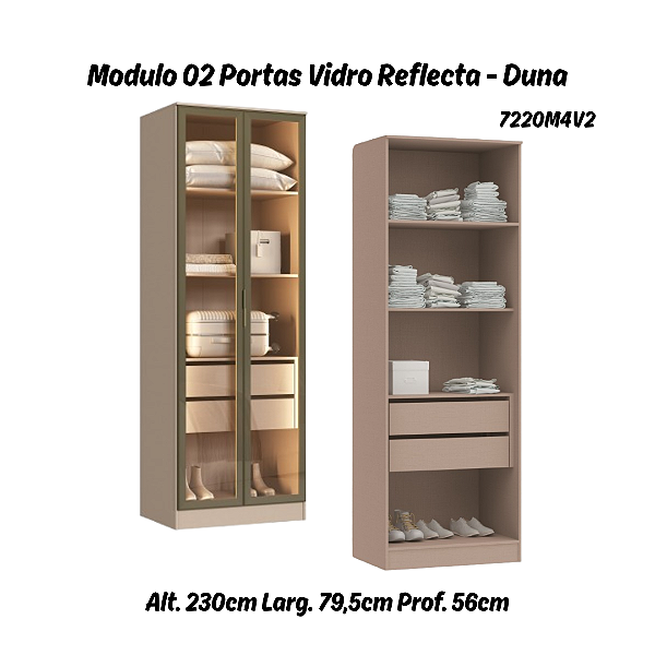Módulo 02 Portas c/ Vidro Reflecta Requinte - 7220M4V2 - Duna - Moveis Castro
