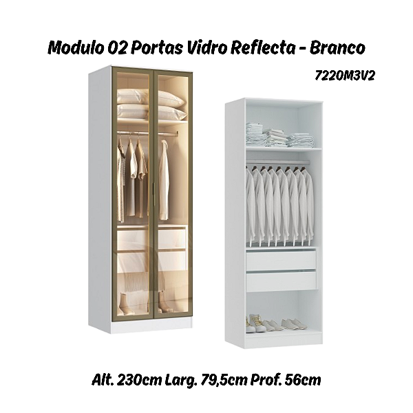 Módulo 02 Portas c/ Vidro Reflecta Requinte - 7220M5V2 - Branco - Moveis Castro