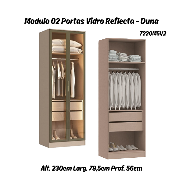Módulo 02 Portas c/ Vidro Reflecta Requinte - 7220M5V2 - Duna - Moveis Castro