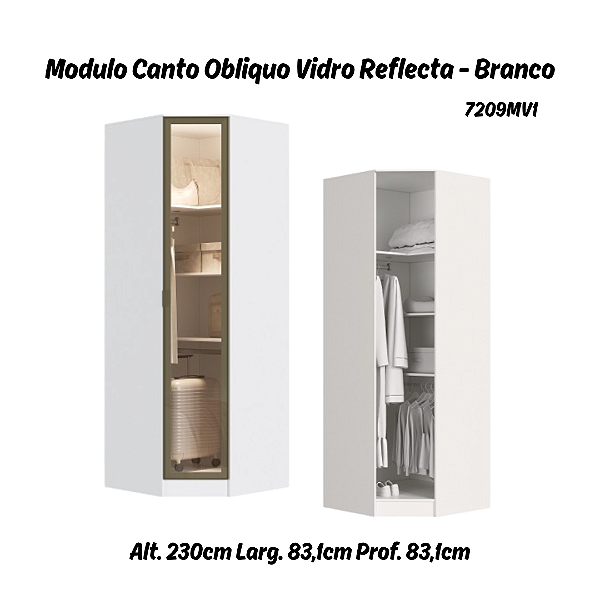 Módulo Canto Obliquo c/ Vidro Reflecta Requinte - 7209MV1 - Branco - Móveis Castro