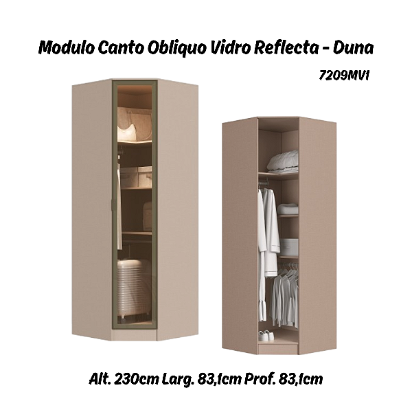 Módulo Canto Obliquo c/ Vidro Reflecta Requinte - 7209MV1 - Duna - Móveis Castro